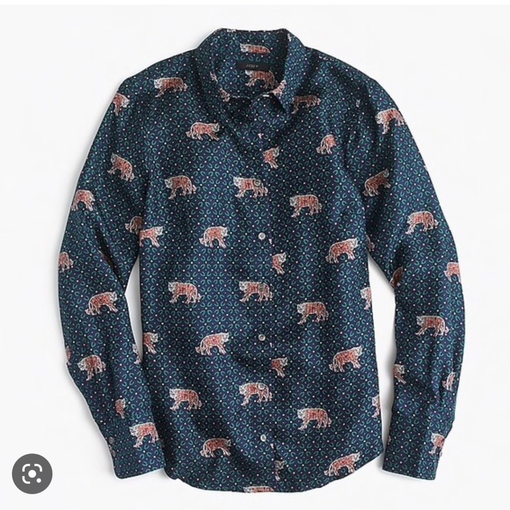 J. Crew Silk Twill Button-Up in Tiger Print G7488